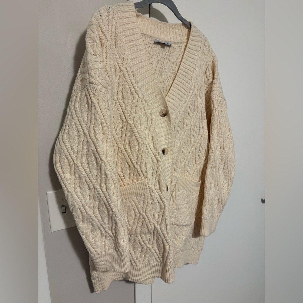 Baltic Born Cream Cable Knit Tunic Cardigan Size Large